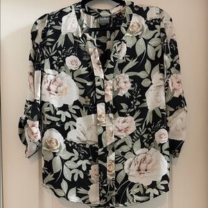 Soho Women's Button Down Shirt - Black, White, and Green Floral